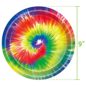 Tie Dye Paper Plates Square Digital Printing 40-60 Pcs Birthday Party Tableware <b>Environment</b> Friendly Venue Setup Props - Product Image 3