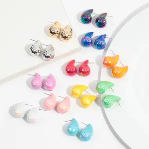 2024 New Special Rainbow Jewelry Dazzling Laser Women's Jewelry Chunky Hammered Waterdrop Earrings Medium Acrylic Stud Earrings