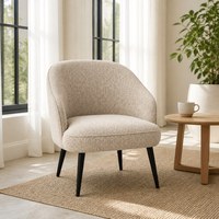 Fauteuil de salon individuel rembourré, fauteuil d'appoint en tissu texturé, dossier et assise noirs, pieds coniques, pour la maison et le salon