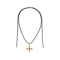 Pendentif Croix en Pierre Œil de Tigre Naturel Enigma Li, Longue Chaîne de Pull en Corde de Cuivre, Collier Unisexe Tendance Européenne et Américaine