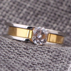 <b>Couple</b> <b>Rings</b> 8MM Zircon Set Two Tone Stainless Steel Valentine Gift Jewelry - Product Image 2