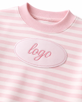 Ensemble décontracté deux pièces surdimensionné rayé pour femme, avec patch brodé et logo personnalisé, sweat-shirt à col rond et short en coton respirant