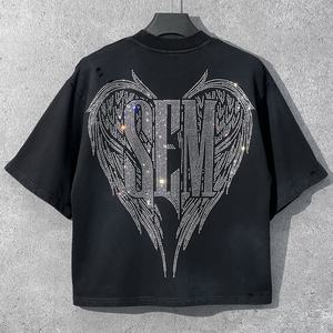 เสื้อยืดสตรีทแวร์ลายกราฟิกขาดๆ ประดับคริสตัลคุณภาพสูง หนักแน่น สไตล์วินเทจ พิมพ์ลายโอเวอร์ไซส์ ล้างสีแบบแอซิดวอช - Product Image 2