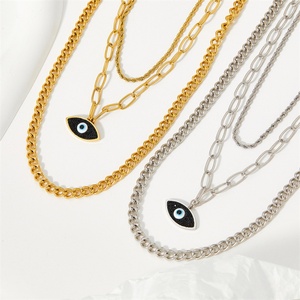 Collar con Colgante de Ojo HipHop, Cadena de Tres Capas con Circonita Negra, para Mujer - Product Image 2