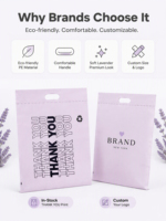 Sac en plastique HDPE durable avec poignée découpée, recyclable, écologique, pour vêtements et emballages d'achats, avec options personnalisées, enduit aqueux