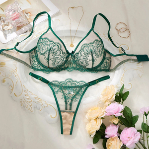 Lace Lingerie Ultra-Thin and Exquisite Bra Mesh Embroidery Comfortable Makes <strong>Large</strong> <strong>Breasts</strong> Appear Smaller French Style Lingerie - Product Image 1
