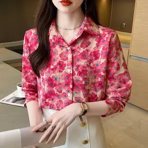Blusa vintage de manga longa com lapela interna, blusa feminina simples e estrangeira de alta qualidade, novidade elegante por atacado.