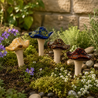 Décorations de jardin en céramique bohème faites à la main en forme de champignons, 4 couleurs, 4 pièces, pour plantes en pot, jardin féerique, inserts mignons pour plantes