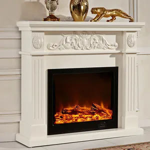 Longstar European Fireplace Simple White Solid Wood Simulation Fire Heating Electric Fireplace Decorative Cabinet