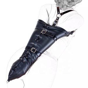 Black Leather SM Body Harness Restraint Slave Fetish One <strong>Armbinder</strong> Bondage Arms Binder - Product Image 1