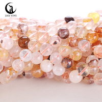 Perles de pierre de quartz hématoides rouges et jaunes Zhe Ying 6/8/10 mm