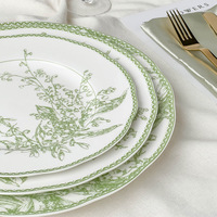 Assiette à dîner en céramique vert émeraude Lilyof the Valley Design rétro chargeur assiettes et vaisselle ensemble pour mariages stocké en gros