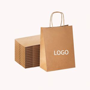 Sac cadeau en papier kraft brun de luxe, écologique, recyclable, personnalisé, impression sérigraphique, poignée longue, logo personnalisé, adapté aux aliments - Product Image 1