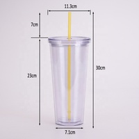Mug de voyage isotherme moderne réutilisable en plastique écologique transparent à double paroi de 32 oz, avec option de logo personnalisé pour cadeaux