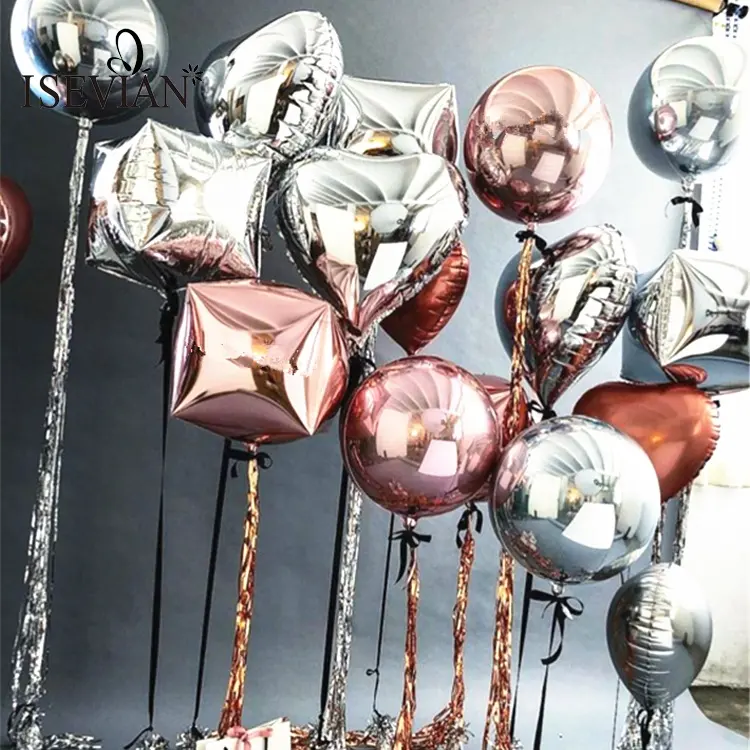 Fengrise — ballon rond argent brillant, 24 pouces, en feuille carrée 3D