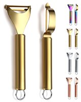 Goud Roestvrijstalen Appelfruit Met Goud Titanium Plating Antislip Handvat Vaatwasser Safe Set Van 2 Aardappel Groenteschiller