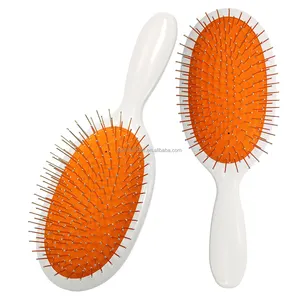 Custom Logo White Metal Pin Bristle Hair Brush Orange Air Cushion Massage Smoothing Paddle Detangling Brush