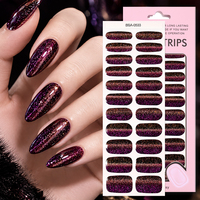 Strip Manikur Berkilau Ungu Tua 22 Lembar, Non-Toksik, OEM Khusus, Gel Nail Wraps Bebas UV untuk Salon