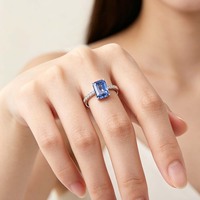 Bagues de fiançailles de luxe en saphir bleu taille émeraude 2 carats pour femmes, grand cadeau, vente en gros d'usine, pour mariage, anniversaire, fête, tailles 4-12