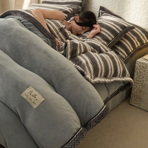 RTS nhung lông cừu bộ đồ giường thiết lập dày đôi Vua Kích thước Duvet cover <span class=keywords><strong>Set</strong></span> AB Side Khăn trải giường sữa lông cừu bộ đồ giường nhà - Product Image 5