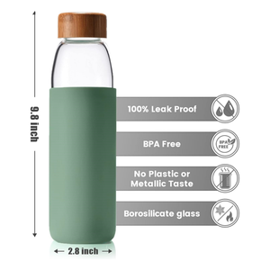 Bán buôn tùy chỉnh 18OZ cao Borosilicate Chai Nước Thủy Tinh BPA-FREE Non-Slip Silicone tay áo với nắp tre - Product Image 2