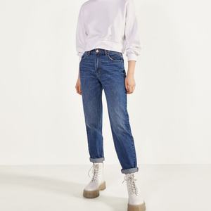 Jean en denim confortable pour femme, taille haute, 5 poches, fermeture éclair, coton, coupe fuselée, style Mom, bleu - Product Image 6