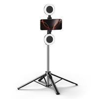 Perche à selfie télescopique multifonctionnelle portable avec lumière d'appoint et télécommande en acier inoxydable pour diffusion en direct sur pied