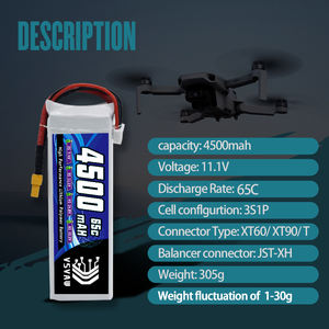 VSVAW 3S Lipo pil 11.1v 4500mah RC pil ile Rc bağlayıcı 65C RC kamyon araba Fpv Drones Drone uçak için DIY yarış - Product Image 4