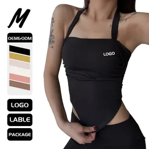2024 Summer Sexy Girls Fixed Halter Bra Tops Solid color sleeveless Square Gym Fitness Hanging Crop Tops Women