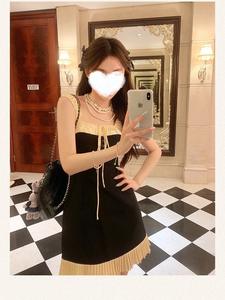 Mini-robe moulante noire sans manches, à dos nu, à la mode, avec boutons, débardeur à lacets, tenue décontractée de soirée élégante pour femmes, été - Product Image 2