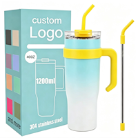 Gobelet isotherme en acier inoxydable de 40 oz, anti-fuite, sans BPA, avec poignée, paille métallique réutilisable, pour le bureau (vente en gros)