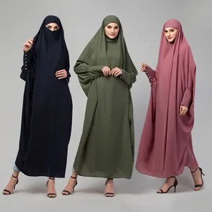 Single Piece Prayer Jilbab Cuffed Sleeves Fancy Buttons Prayer Abaya Dress for Muslim Women