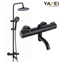 Ensemble de douche thermostatique ovale moderne en laiton brossé noir mat de luxe avec barre coulissante, robinetterie murale, accessoires de salle de bain