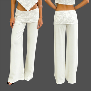 กางเกงขาตรงเอวเย็บปะลูกไม้สีทึบกางเกงลำลองกางเกงใส่ได้หลายโอกาสสำหรับฤดูใบไม้ผลิฤดูใบไม้ร่วง - Product Image 1