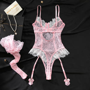 नाइटक्लब लिंगरी सेक्सी महिलाओं के साथ मछली के लिए बॉडी सूट लुभावनी गुलाबी फीता पारदर्शी अंडरवियर - Product Image 3