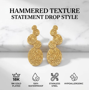 Pendientes Largos de Acero Inoxidable con Textura Martillada, Chapados <span class=keywords><strong>en</strong></span> Oro de 18K, Resistentes al Agua, Diseño <span class=keywords><strong>Irregular</strong></span>, Joyería Ganku - Product Image 1