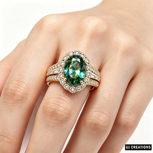 Women's S925/10K/14K/18K Gold Oval Cut Gemstone <b>Ring</b> with Pave Diamond Accents Luxury Engagement <b>Ring</b> 14k Gold Plated - Product Image 3
