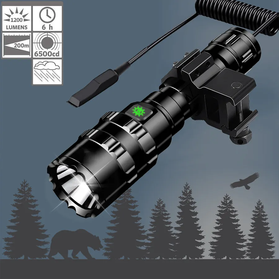 Tactics Camping Waterproof Flash Light Led Powerful Rechargeable Tactical Torches Flashlights with Mount Remote Pressure Switch