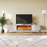 Meuble TV Moderne Blanc Écologique et Durable avec Cheminée à Flamme Simulée 3D, Poêle Intégré et Support d'Affichage TV pour Hôtels et Salons