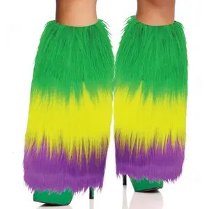 adult mardi gras fuzzy leg warmers green yellow purple mardi gras furry leg covers