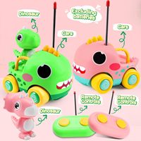 Jouet de voiture de dessin animé RC avec Dino Rider pour enfants Vert (27MHz) et rose (49MHz) Amusement intérieur/extérieur, musique et effets sonores Dino détachable