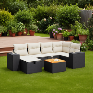 Set Divano da Giardino con Braccioli Regolabili, Grande in Rattan PE Nero, 6 Posti, Arredamento da Esterno dal Design Contemporaneo - Product Image 2