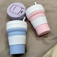 Gobelet de voyage pliable en silicone léger de qualité alimentaire avec couvercle à paille |   Mug à café sport pliable et réutilisable de 350 ml, compatible lave-vaisselle