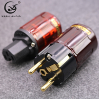 Steker Listrik XSSH Audio Kuningan Berlapis Emas EU 2 Pin Male Female IEC Figure 8 Konektor Kabel DIY HIFI Power Jack