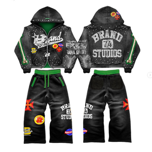 Premium Quality Tracksuit Full <b>Zip</b> <b>Hooded</b> Sweatshirt Set Brown Green Print Streetwear Adult Unisex Autumn Wear Tracksuit - Product Image 4