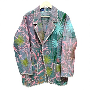 Chaqueta Blazer de Algodón con Bordado Floral Vintage para Mujer, Cuello en V, Manga Larga, Reversible, Ecológica - Product Image 1
