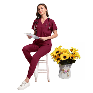 Costume de gommage médical ensemble Joggers SPA boutique uniforme femmes gommages infirmière poche <span class=keywords><strong>garde</strong></span> de sécurité uniformes T-shirt vêtements de travail en gros - Product Image 4
