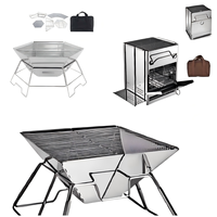 Barbecue au charbon de bois portable avec revêtement en poudre, forme carrée avec couvercle pour le camping en plein air et la cuisine en arrière-cour