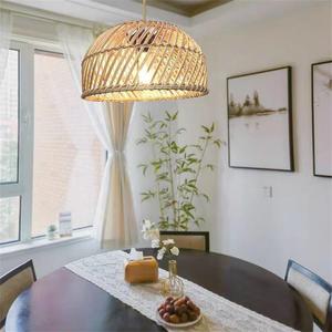 Rattan Chandelier Round E27 Led <b>Light</b> For Bedroom Tea Room <b>Dining</b> Room Southeast Asian Japanese Style Pendant <b>Light</b> - Product Image 4