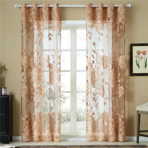 Cortina transparente con bordado Floral de poliéster para decoración de dormitorio, tul de ventana plana de alta calidad y al mejor precio